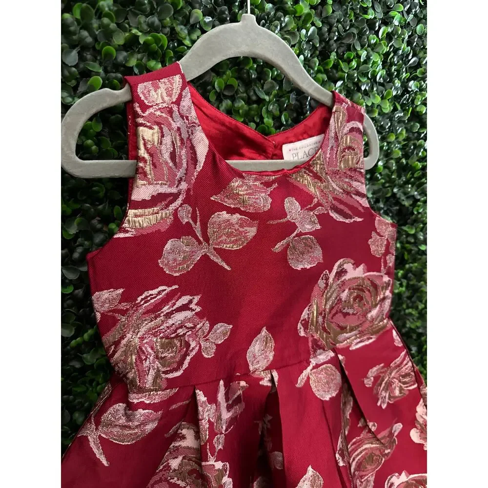 Children’s Place, Toddlers Sleeveless Red Dress, Floral Party Dress, Size 4T - Picture 2 of 6